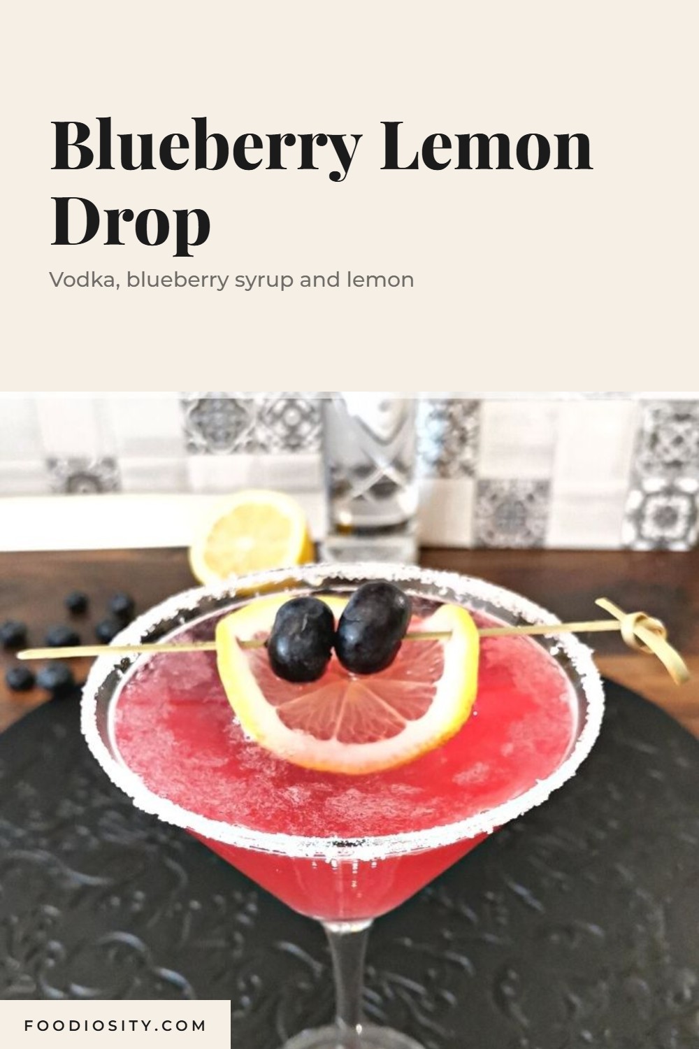 Blueberry Lemon Drop Cocktail — Vodka, Blueberry Syrup and Lemon With a Sugar Rim