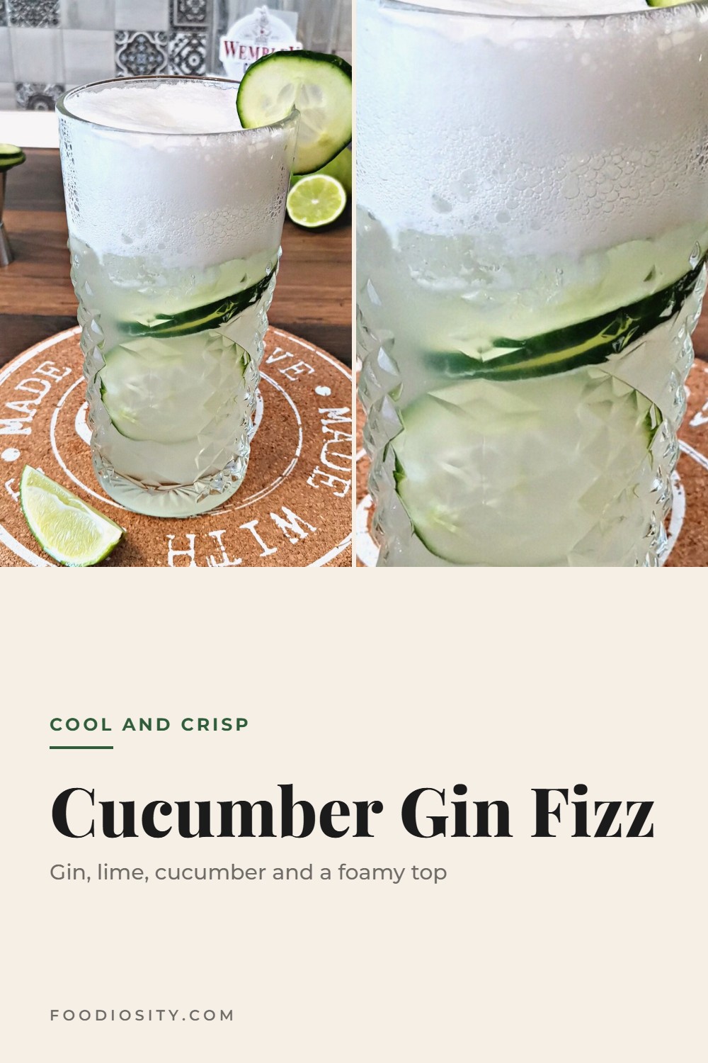 Cucumber Gin Fizz &mdash; Gin, Lime, Egg White and Muddled Cucumber, Topped With Soda