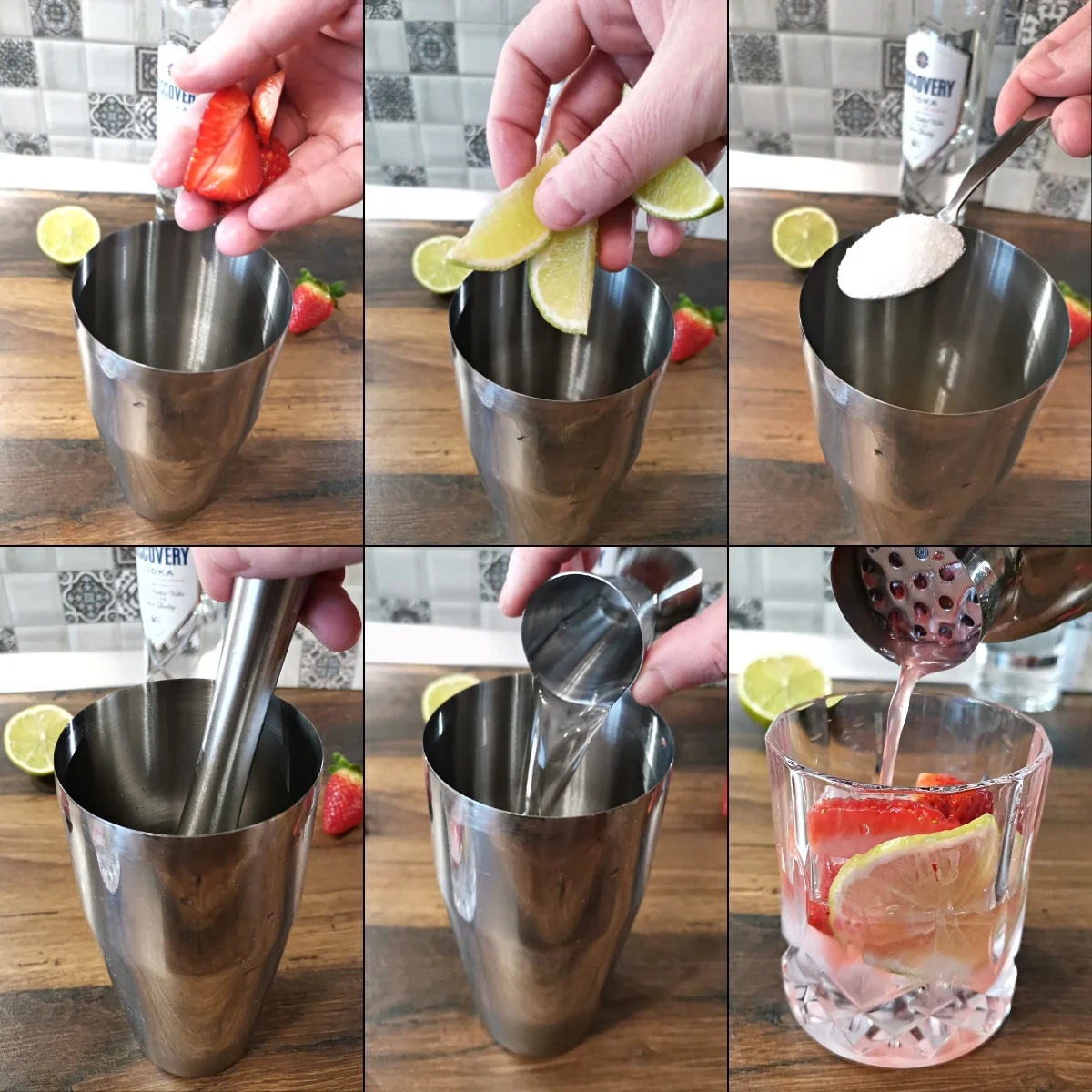 strawberry caipiroska making 1