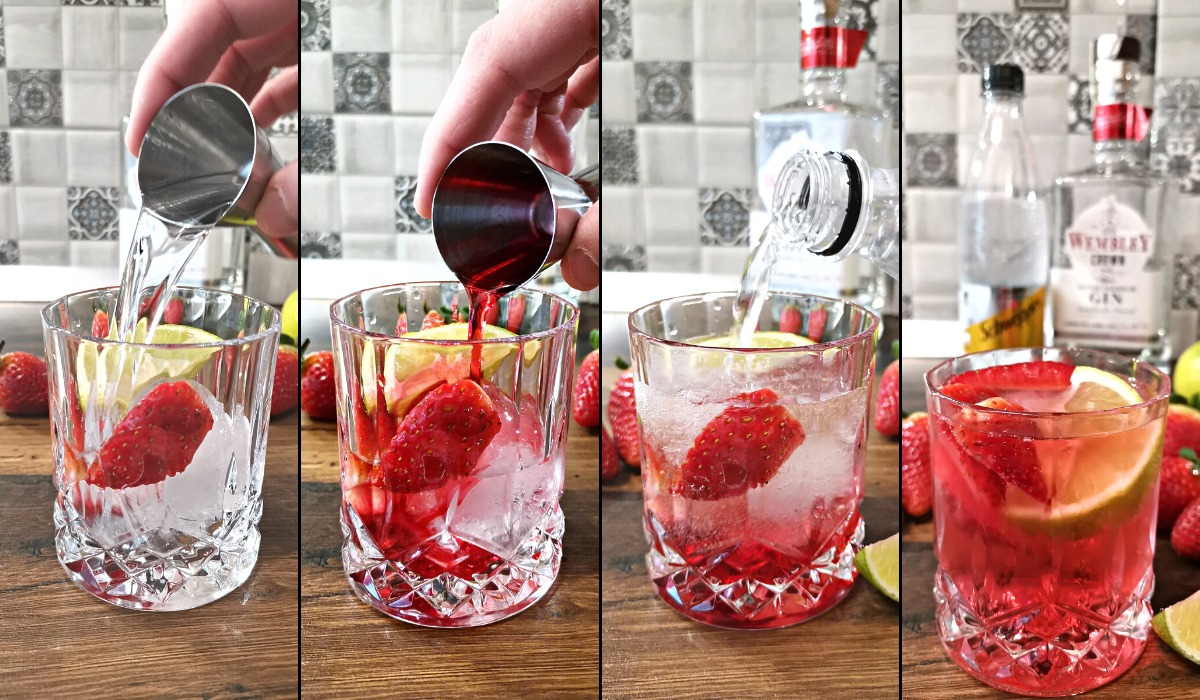 strawberry gin tonic making