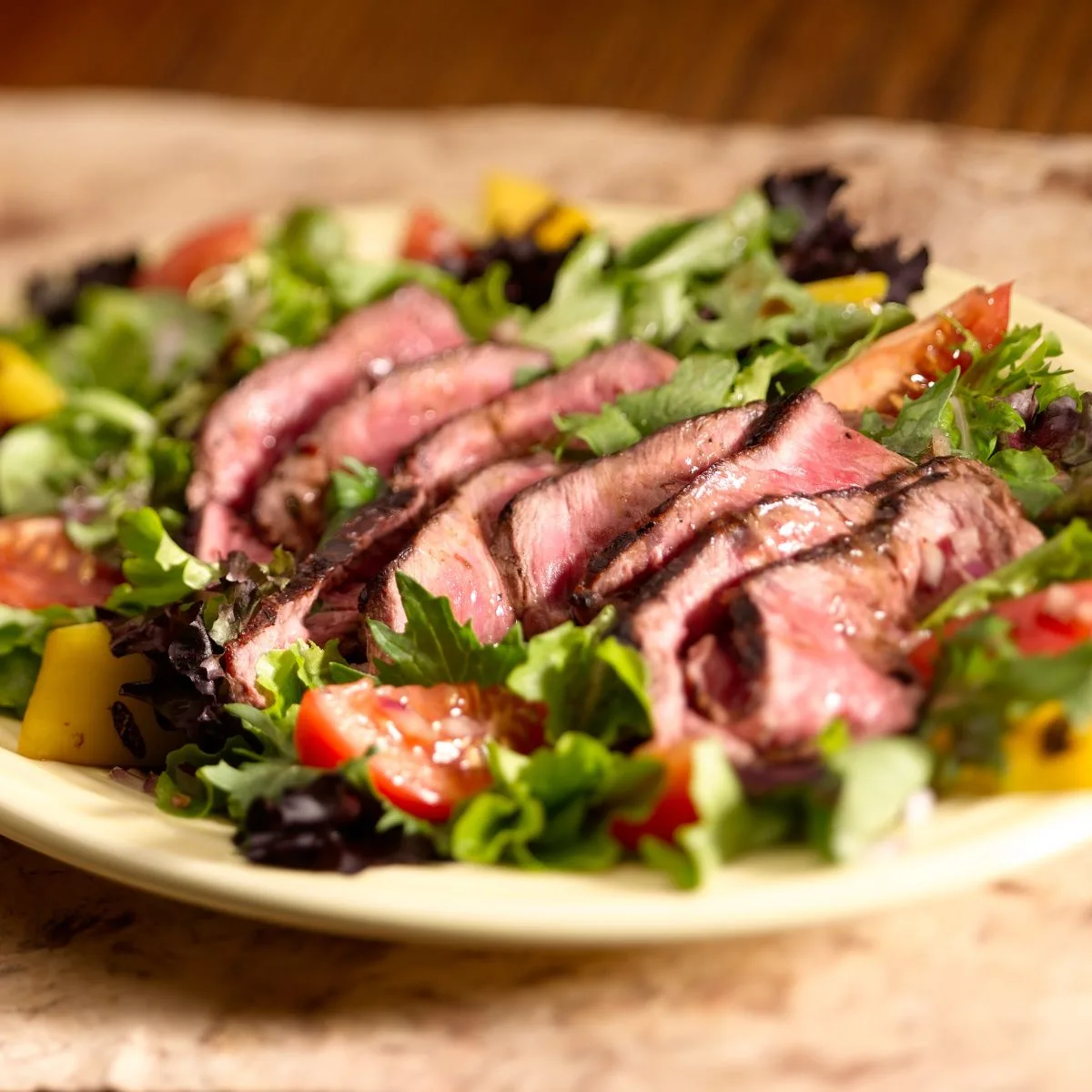 beef steak and salad