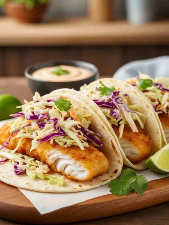 Crispy Fish Tacos with Chipotle Slaw