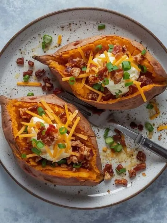 Baked Sweet Potatoes with Toppings