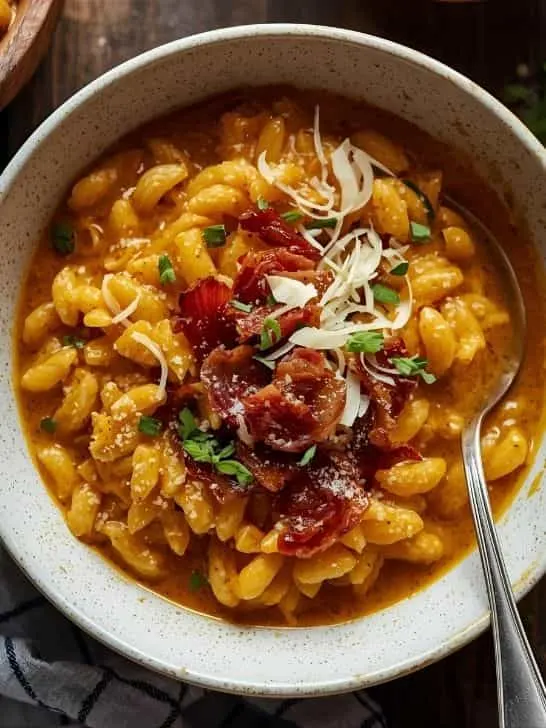 Pumpkin Orzo with Crispy Bacon
