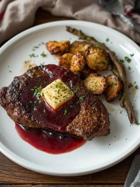 Garlic Butter Steak with Red Wine Sauce