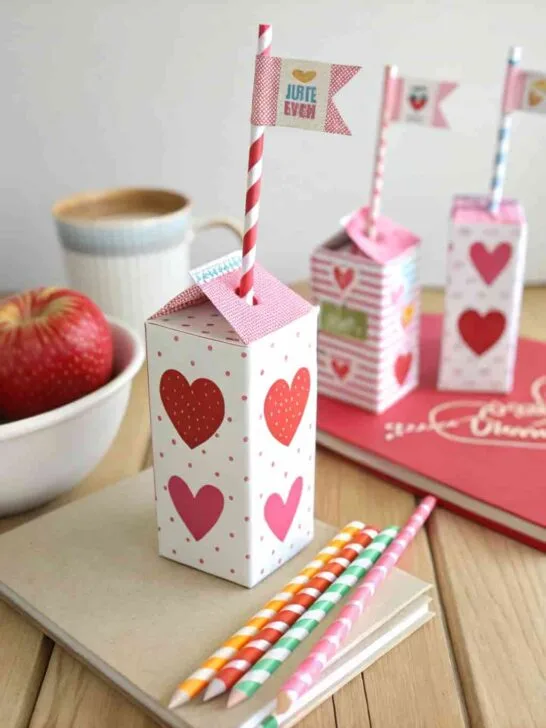 Valentine’s Day Juice Box Ideas with Straw Flags